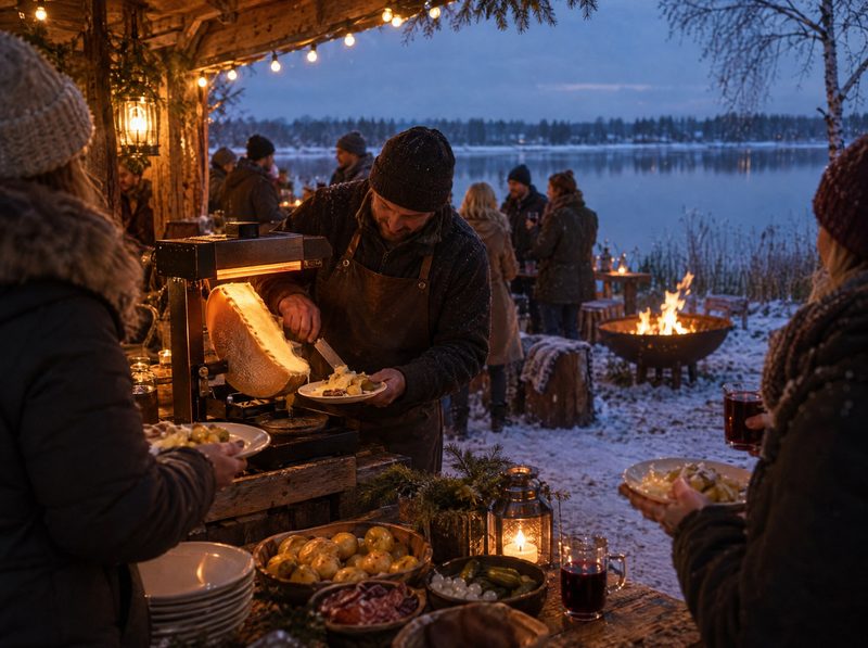 Raclette-Abend an der Hütte am See